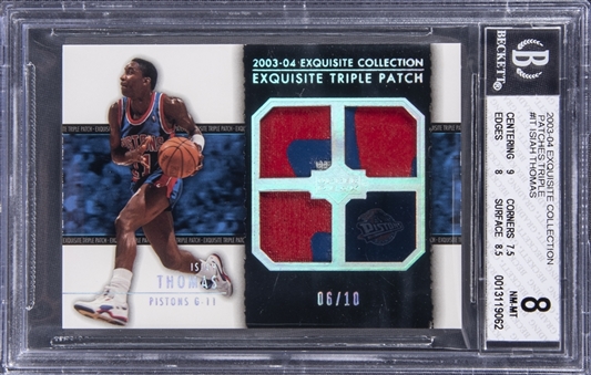2003-04 UD "Exquisite Collection" Triple Patches #IT Isiah Thomas Triple Patch Card (#06/10) - BGS NM-MT 8